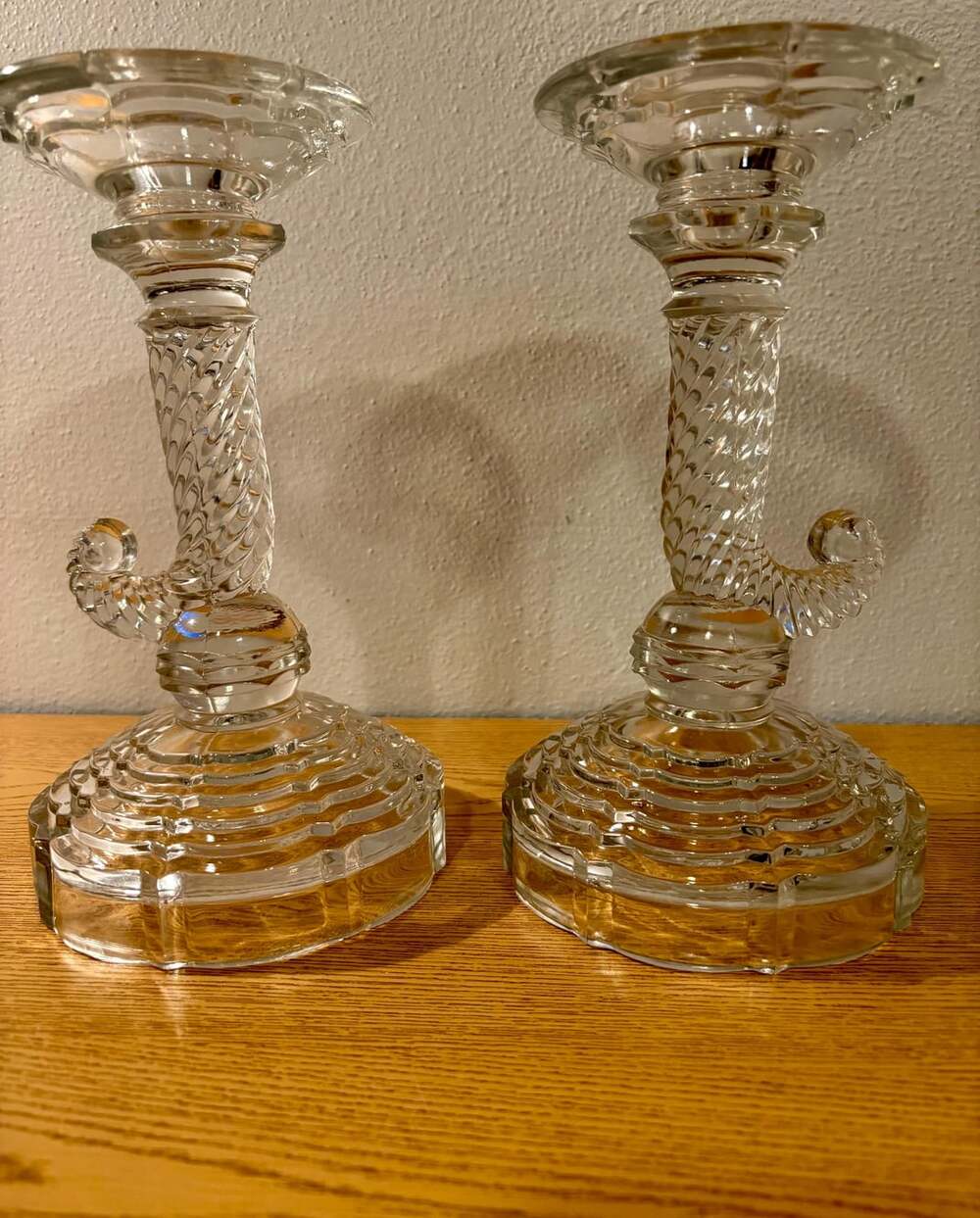 Vintage Indiana Glass Cornucopia Horn of Plenty Candlesticks – Set of 2